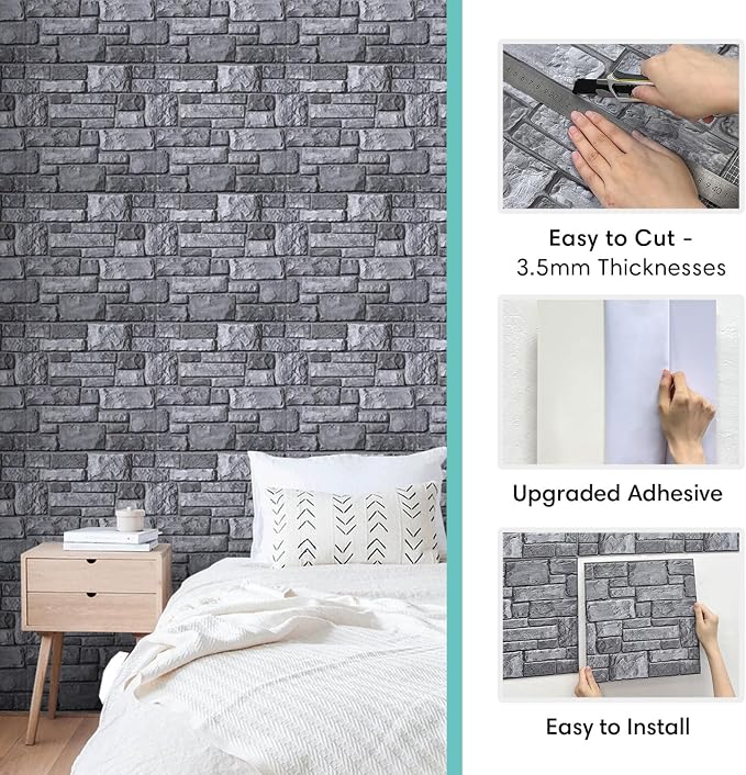 Commomy Faux Stone Peel and Stick 3D Wall Panels 10 Pcs 11.8" x 11.8" | Ultralight Thin PVC Printable Faux Rock Wall Covering Decorative Tiles for Living Room,Fireplace(Covers 9.7 sq.ft) - Image 5