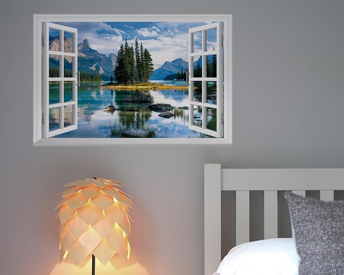 FLFK Fake Window Wall Decal - Trees in The Lake Faux Window Wall Mural for Wall Decor, Peel and Stick Wall Sticker,24"x16" - Image 6