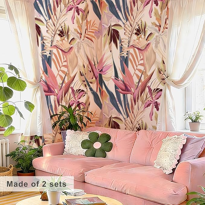 Floral Peel and Stick Wall Mural, Leather Textured Vintage Self-Adhesive Wallpaper for Accent Wall Art Decor, Bird of Paradise, Pink 46.3'' x 98.03'' - Image 2
