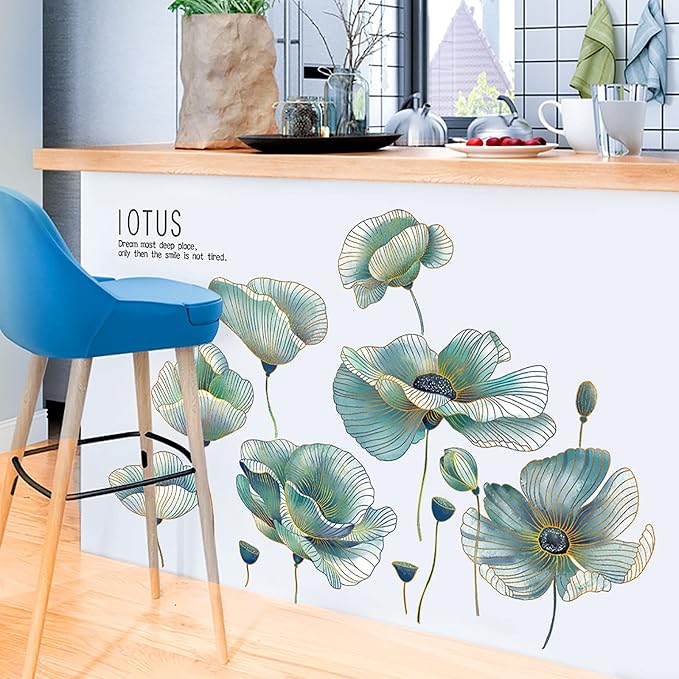 Green Lotus Wall Decals Peel and Stick Wall Stickers Removable Decal Wall Decor for Bedroom Living Room Classroom Office - Image 3