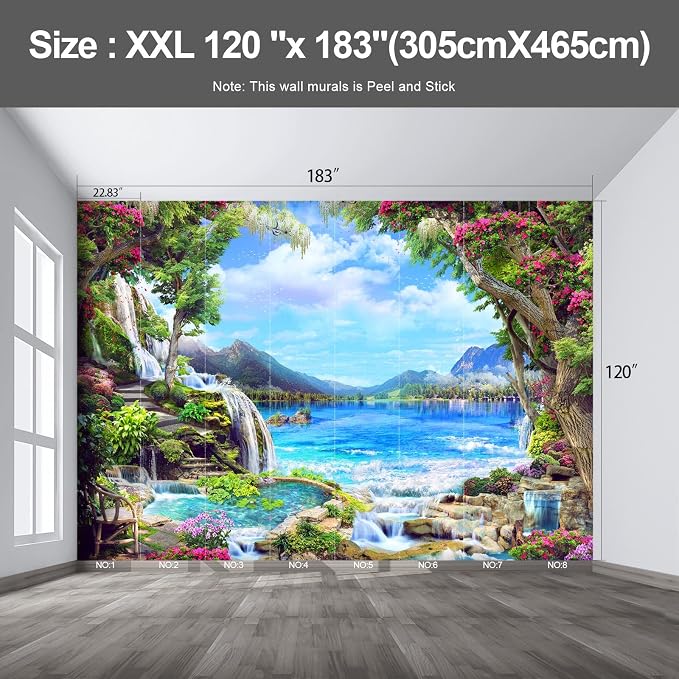 Landscape Lake Waterfall Large wall murals Peel and Stick self Adhesive Wallpaper for Bedroom Living Room - 120"x183" - Image 2
