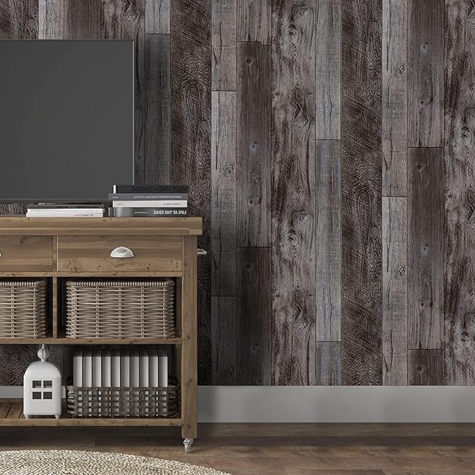 Yun-aeon Natural Wood-Gray Contact Paper Peel and Stick Wallpaper | 34.6"x 480"Self Adhesive Removable Vintage Faux Wood Wall Paper Plank Shelf Home Decoration Kitchen Counter Cover - Image 2