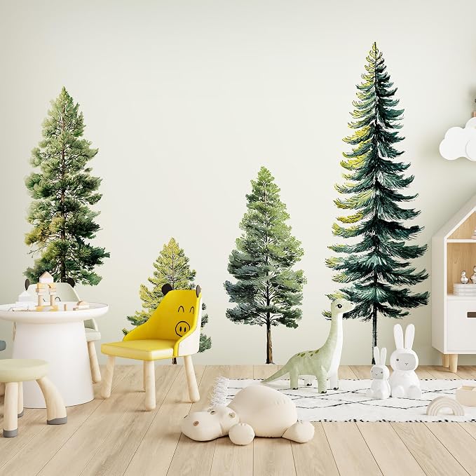 Watercolor Trees Wall Decal, Peel and Stick Nursery Forest Decals Mural, Wilderness Wall Art Stickers for Kids, Boys and Girls Room, Bedroom & Toddler Room Decor (Pine Tree Wall Decal 90) by Unknown