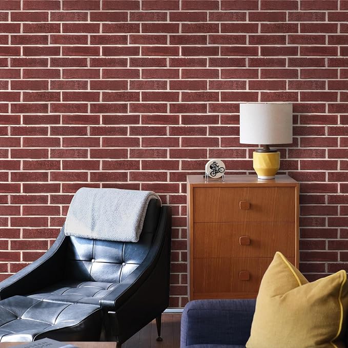 Commomy 3D Faux Brick Peel and Stick - 10pcs 15.74" x 11.8" Red | Ultralight Thin PVC 3D Wall Panels Fake Brick Paneling for Home Office,Bedroom,Quick DIY Home Decor(12.92 sq.ft) - Image 8