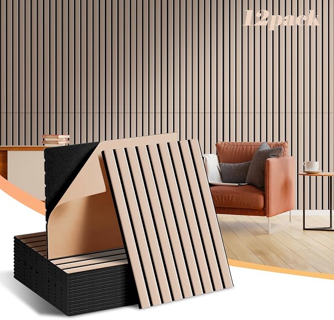 16" x 12" Acoustic Panels 12 Pack, Self-Adhesive 3D Wall Tiles Camel | Polyester Panels for Sound Absorption, Covers 16 Sq Ft, Odor-free, Harmless to Breathe & Touch, Reduce Noise and Echo, Camel by laapee