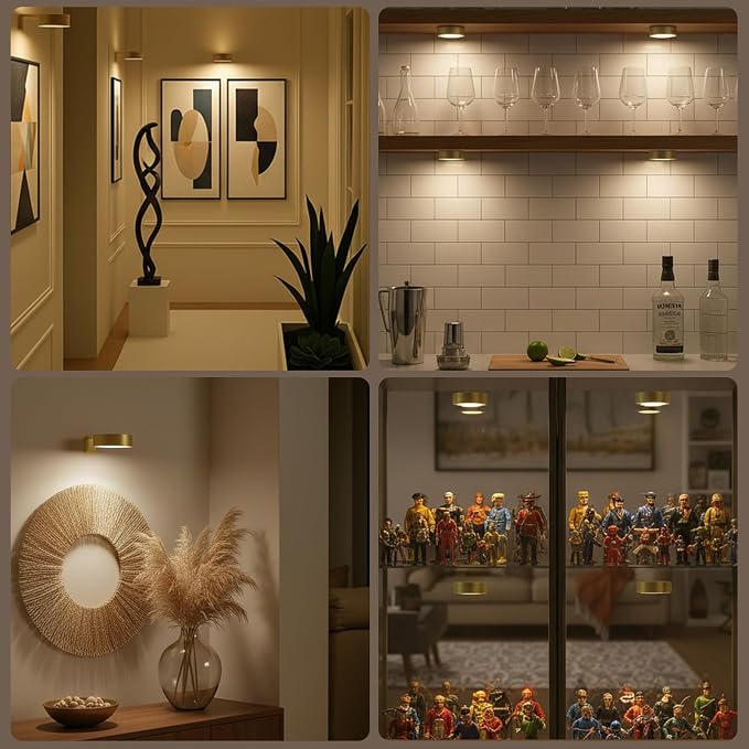 Picture Lights for Wall, Rechargeable Battery Wireless Poster Lights, Gold | LED Magnetic Painting Light with Remote Dimmable, Timer＆3 Lighting Modes, Wall Decor Puck Light for Frame Art Display, 3 Pack - Image 9