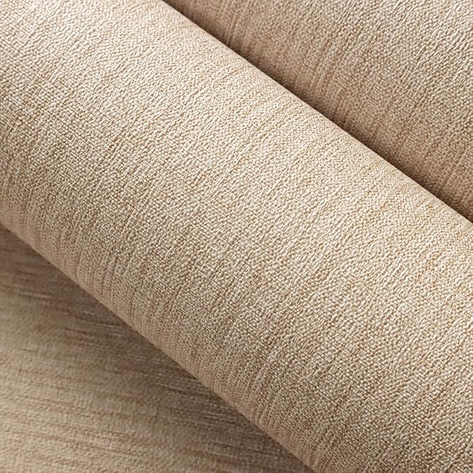 Grasscloth Peel and Stick Wallpaper Beige Brown Vinyl 16in x 118in | Faux Linen Vintage Wallpaper Textured Removable Wall Paper Grass Cloth Cabinets Bedroom for Cabinet Self Adhesive Vinyl - Image 4