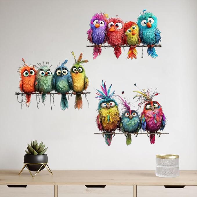 9Pcs Funny Colorful Birds Vinyl Decals on Branch Wall Easy Peel and Stick Watercolor Patterns Cute Birds Vinyl Wall Stickers for Women Students Girl Boys Room Wide Applications Decor - Image 3