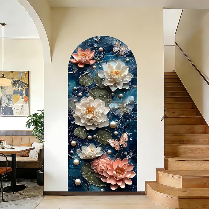 Arch Wall Decals Peel and Stick, Large Wall Stickers, Removable Home Decor Art Wallpaper for Bedroom Living Room 71'' × 31.7'' (Flower -D) by AOHMPT