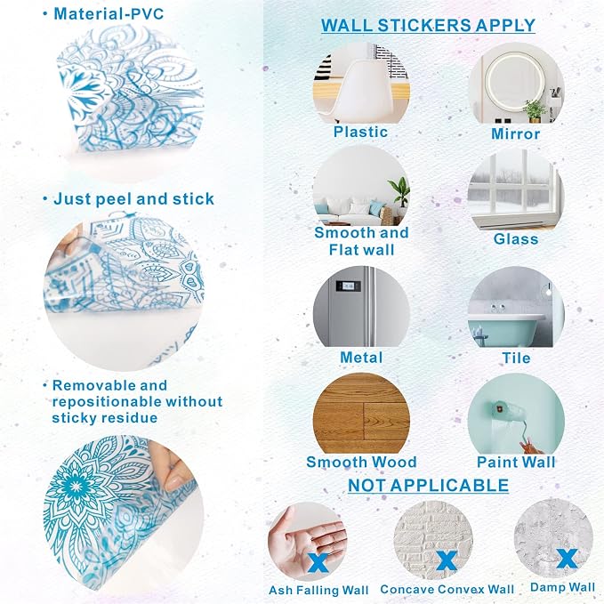 Blue Mandala Wall Stickers Mandala Decals for Window Modern Wall Art Mural | Headboard vinyl decoration, lotus peel and stick, removable, self adhesive, for bedroom living room yoga room home gym decor - Image 7