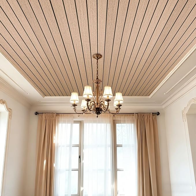 3D Peel and Stick Wall Panels PVC Grille Slat 197"x15.8" Self-Adhesive Wall Sticker Soundproof Paneling for Walls and Ceiling in Faux Oak Wood Grain Texture - Image 6