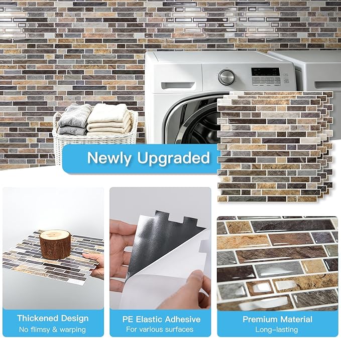 Art3d Linear Tile Peel and Stick Backsplash, 10-Pack, Vintage Sandstone | 12 x 12 Inch, Enhanced Thickness, Warp Resistant, Strong Adhesion, Sturdy, for Kitchen, Bedroom, Ideal for Home Improvement - Image 5