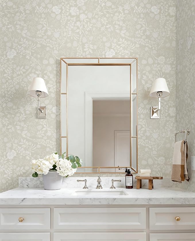Guvana Beige and Cream White Peel and Stick Wallpaper Floral Wallpaper Slef Adhesive Removable Waterproof Contact Paper Boho Wall Paper for Dining Room Bedroom Living Room Bathroom Kitchen 17.3“×197” - Image 5