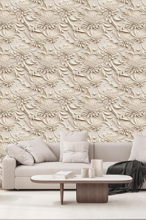 Peel and Stick Wallpaper Light Brown Scroll Floral Small - Image 2