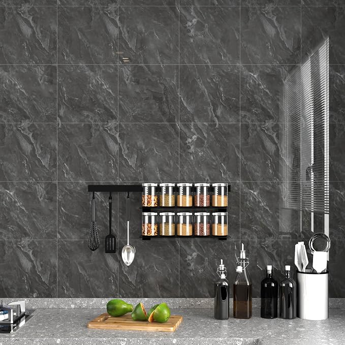 20pcs Dark Gray Marble Peel and Stick Shower Wall Panels | (11.8"x11.8",Total 19.4 Sq.Ft.) Waterproof,Backsplash Tile,Stick on Wall,for Bathroom,Bedroom,Kitchen,Entryway - Image 8