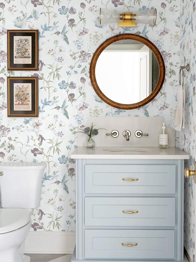 Ismoon Floral and Bird Peel Stick Wallpaper Blue Contact Paper 17.3x78.7in | Hummingbird Flower Wall Paper Removable Self Adhesive Waterproof Vinyl Wallpaper for Bedroom Cabinet Wall Decro - Image 7