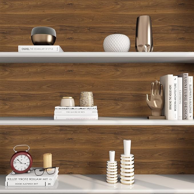 Wood Peel and Stick Wallpaper, Contact Paper for Classroom Home Decor | 17.7"x118" Removable Self-Adhesive Walnut Wood Plank Film, Farmhouse Decor for Bulletin Board Desk Cabinet & Home Renovation - Image 6