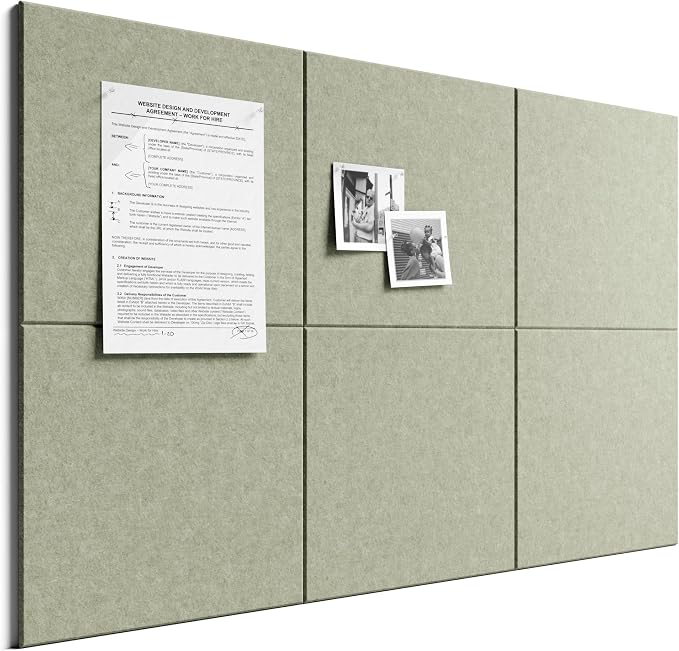 Bumusty 36"x 24" Large Felt Bulletin Board Tiles, Sage | 6-Pack Cork Board Alternative, Wall Decor, 30 Pushpins, 30 Adhesive Tabs, Vision Board, Office, Classroom, Home, Dorm by BUMUSTY