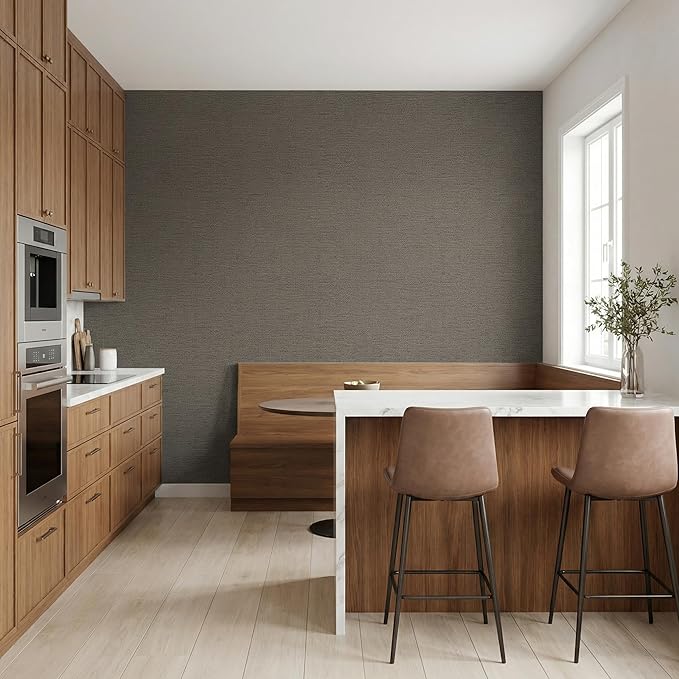 WADILE Grasscloth Peel and Stick Wallpaper 15.7in x 78.7in, Textured Contact Paper for Cabinets, Faux Linen Wall Paper Pull and Stick, Fabric Vinyl Wallpaper Self Adhesive Brown Gray | Textured contact paper, Faux linen, Vinyl material, Cabinets, Self ... - Image 5