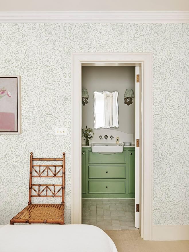Ismoon Green Peel and Stick Wallpaper Boho Floral Contact Paper 17.3x78.7in | Beige Renter Friendly Wall Paper Textured Self Adhesive Removable Wallpaper for Bedroom Kitchen Thicken Vinyl Waterproof - Image 5