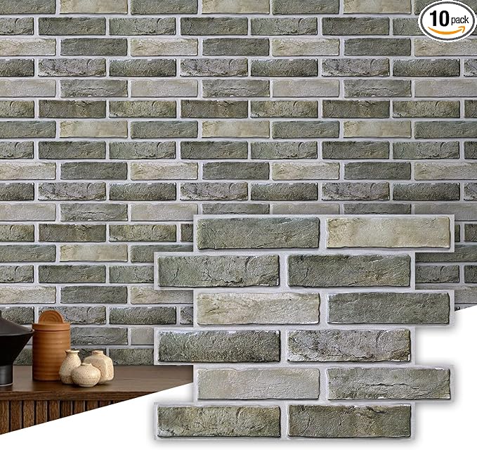 Commomy 3D Faux Brick Peel and Stick - 10pcs 15.74" x 11.8" | Thin UrltraLight PVC Fake Brick Wall Covering Brick Wallpaper for Quick DIY Interior Wall Decor,Not Real Brick (12.92 sq.ft) by CommomyDecor