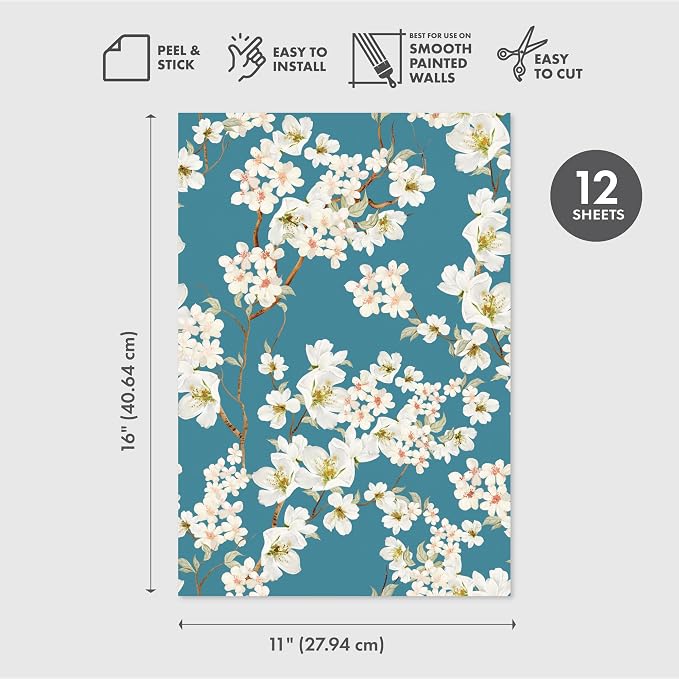 Main Street Peel and Stick Wallpaper Sheets, Magnolia Branches, 12-Pack | 11 x 16 in sheet size; Covers up to 14.67 sq ft; Eco-friendly paper material; No paste or additional adhesive required - Image 2