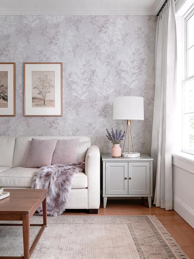Safiyya Purple Peel and Stick Wallpaper Vintage Botanical Contact Paper Renter Friendly Floral Wallpaper 197''x17.3'' Removable Wall Paper Self-Adhesive for Bathroom Waterproof Vinyl Rolls - Image 8