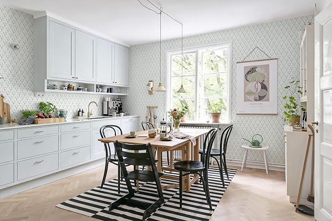 Heroad Blue Peel and Stick Wallpaper Farmhouse Tiny Floral Wall Paper 17.3''x393'' Vintage Rustic Cottage Contact Paper Geometric Self Adhesive Removable Wallpaper for Bedroom Kitchen Cabinet Decor - Image 7