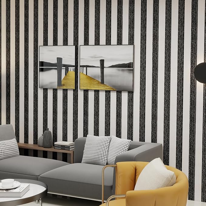 Black Stripe Peel and Stick Wallpaper 15.7" x 118" Black and White Self-Adhesive Wallpaper Removable Waterproof Contact Paper for Cabinets,Bedroom,Nursery,Accent Wall - Image 7