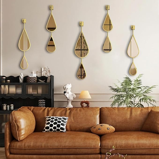 BAODANFU Wall Mirrors Decorative, Gold Tear Drop Shape Mirrors for Wall of Entryway, Living Room, Bedroom, Over Fireplace, Mantle Wall Decor Golden (Shiny Gold, 5 Pack) - Image 9