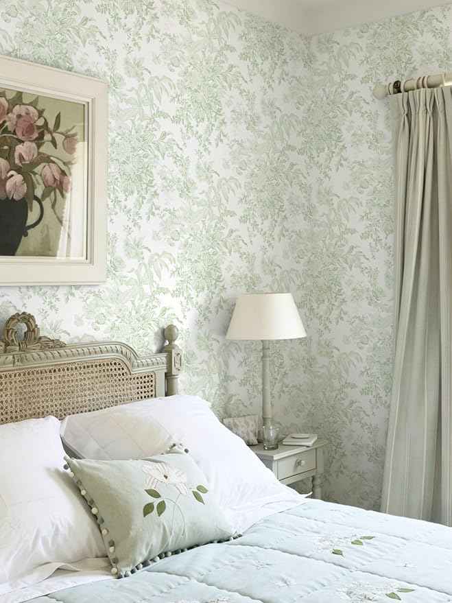 Heroad Green Floral Wallpaper Peel and Stick Wallpaper Flower Contact Paper Removable Self-Adhesive Wall Paper for Cabinets Bedroom Bathroom Stick on Walls Papel Tapiz para Pared 17.3''x196'' - Image 7