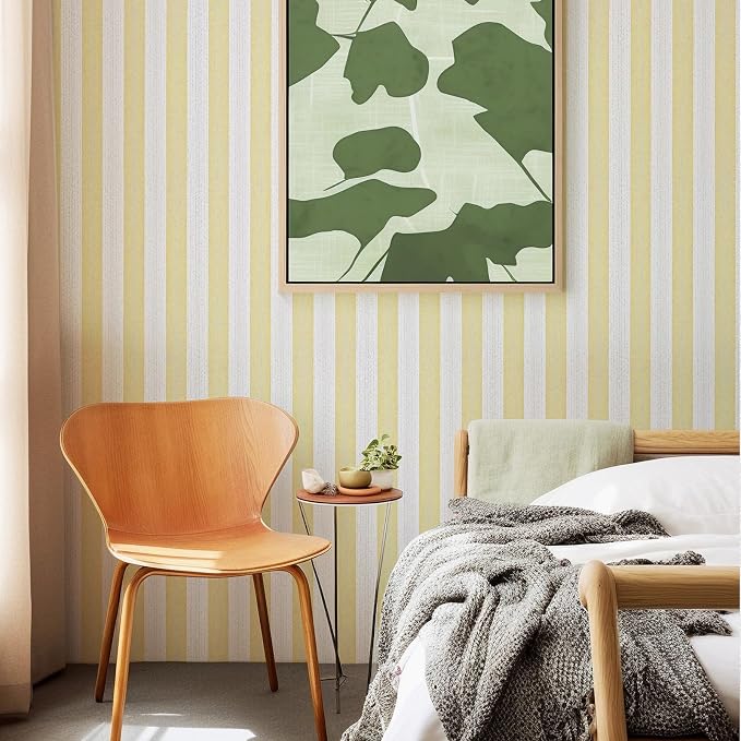 Yellow Stripe Peel and Stick Wallpaper 15.7" x 1180" | Yellow and White Striped Boho Self-Adhesive Contact Paper Removable Waterproof Wallpaper for Bedroom,Cabinets,Drawer Liners - Image 9