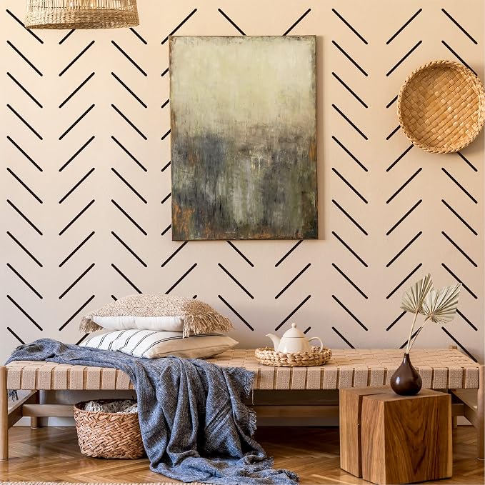 A Room with Black Line Vinyl Wall Decals, Peel and Stick Modern Boho Stickers, 300 Stripes with a Reference Template for Sticking - Image 4