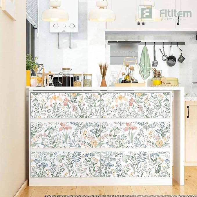 Fititem Floral Peel and Stick Wallpaper Boho Nature Wall Paper 17.3”×78.7” | Self Adhesive Floral Contact Paper Cabinet Flower Modern Wildflower Wallpaper Removable Waterproof Wallpaper Bathroom Bedroom - Image 5