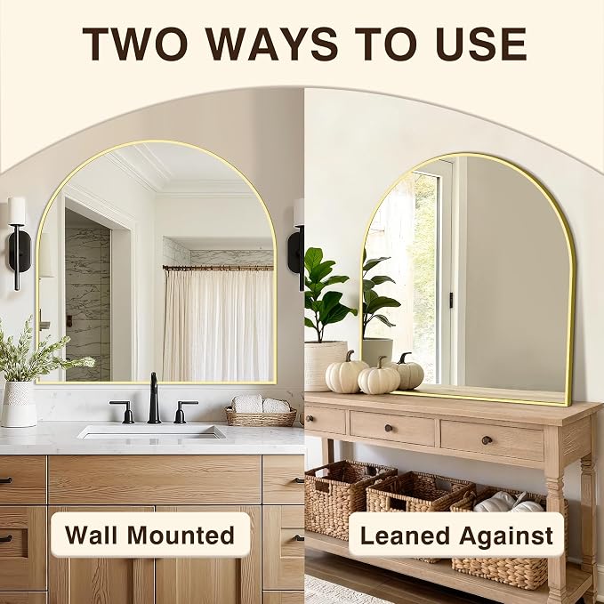 Arched Bathroom Vanity Mirror for Over Sink, 32”x30”, Gold - Image 6