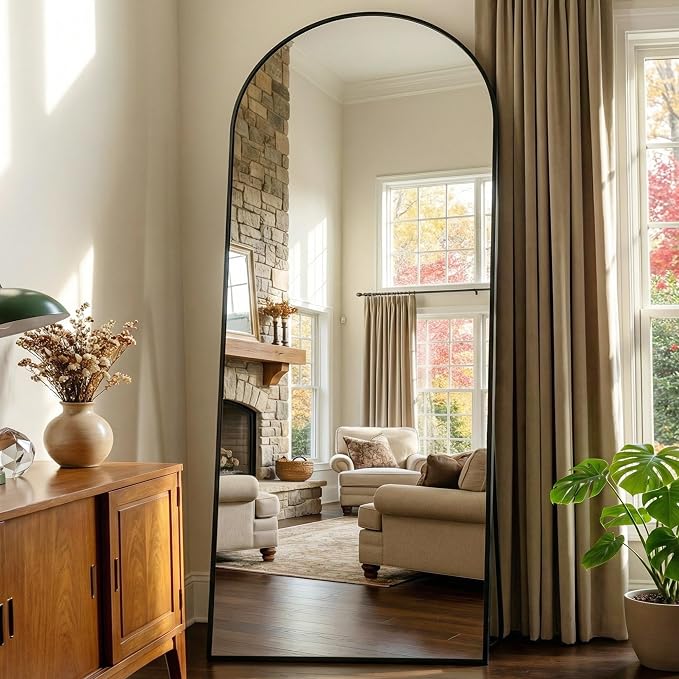 69"x28" Arched Full Length Mirror, Full Body Floor Mirror, Black by Unknown