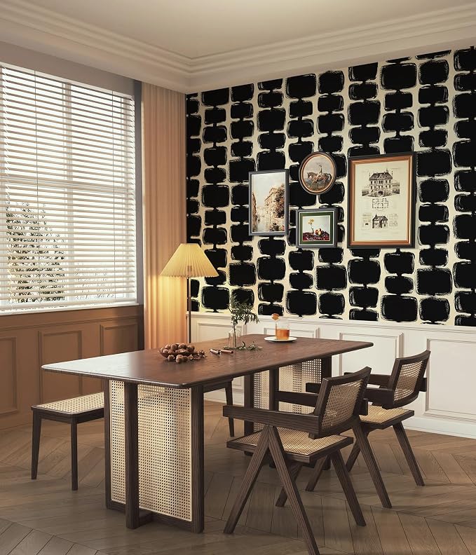 Safiyya 17.3"x197" Peel and Stick Wallpaper Black and Cream White Contact Paper Mid Century Modern Abstract Geometric Wall Paper Self Adhesive Removable Wallpaper for Bathroom and Bedroom Vinyl - Image 3