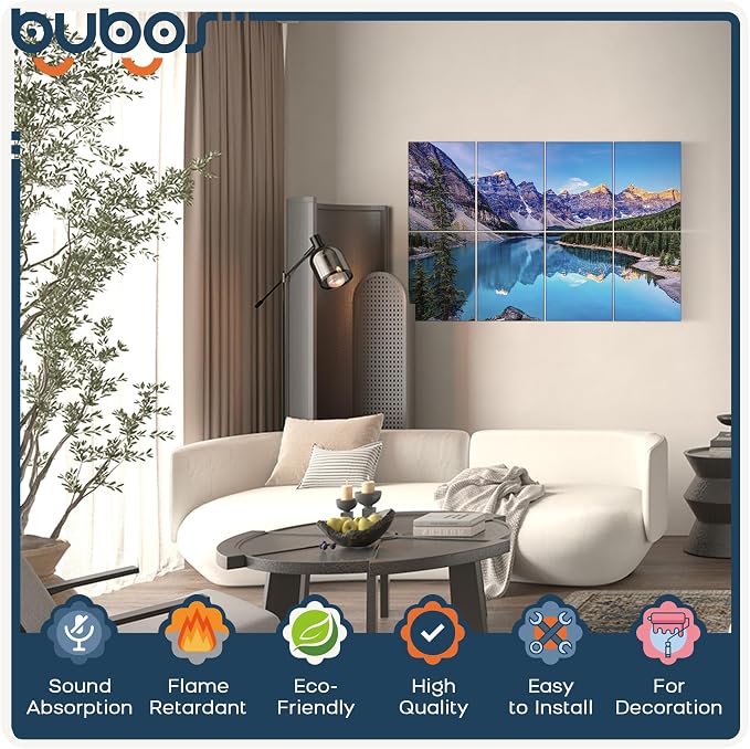 BUBOS 8 Pcs Art Acoustic Wall Panel,47.2”x31.4”Self Adhesive for Home Decor | Peel and Stick, for Home Office, Studio & Wall Decor Sound Treatment, Wall Panels for Noise Reduction & Stylish Room - Image 3