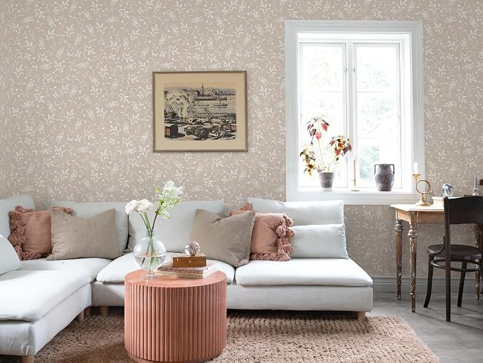 Ismoon Floral Wallpaper Peel and Stick Brown Neutral Contact Paper Wildflowers Leaf Stick on Wall Paper Textured Removable Self Adhesive Vinyl Wallpaper for Bedroom Bahtroom Wall Decor 17.3x393in - Image 6
