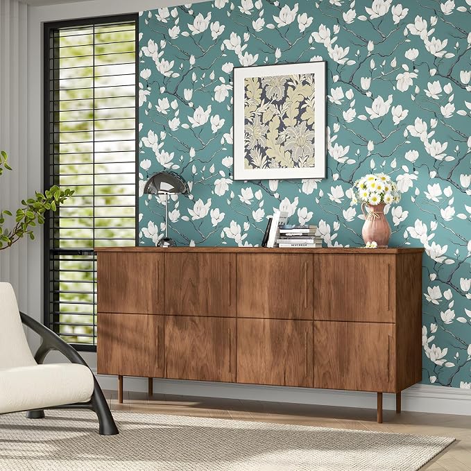 Laatse Vintage Floral Orchid Wallpaper Peel and Stick 17.5" x 118",Blue | Self Adhesive/Removable/Waterproof/Thick Vinyl Contact Paper for Bathroom Bedroom Shelf Cabinet Drawer,Prepasted,Easy Peel - Image 5