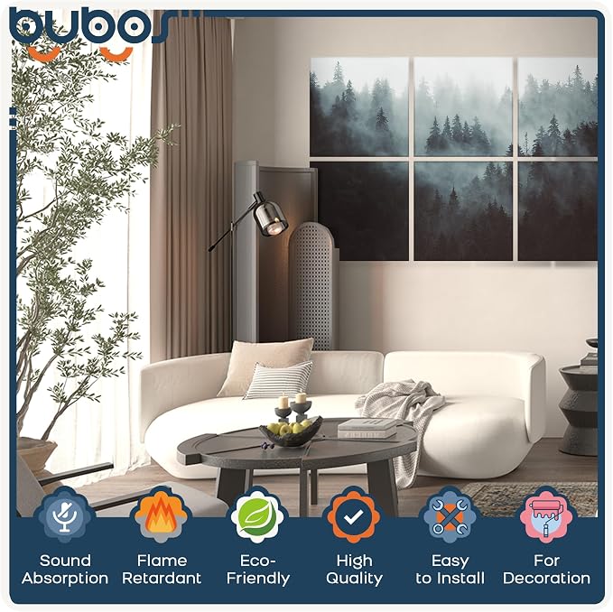 BUBOS 6 Pack Art Acoustic Wall Panels,70.8”x47.2”Self Adhesive for Home Decor | Peel and Stick, for Home Office, Studio & Wall Decor Sound Treatment, Wall Panels for Noise Reduction & Stylish Room - Image 3