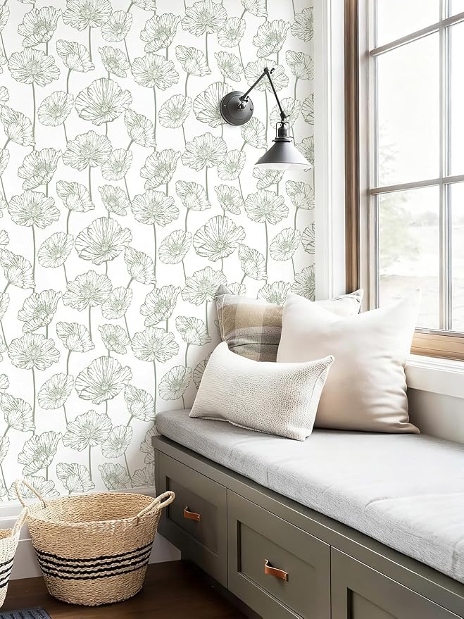 Orainege Floral Peel and Stick Wallpaper Green and White Wallpaper | 17.3inx196.8in Self Adhesive Contact Paper Decorative Wall Paper for Bedroom Bathroom Cabinets Decor Vinyl Removable - Image 3