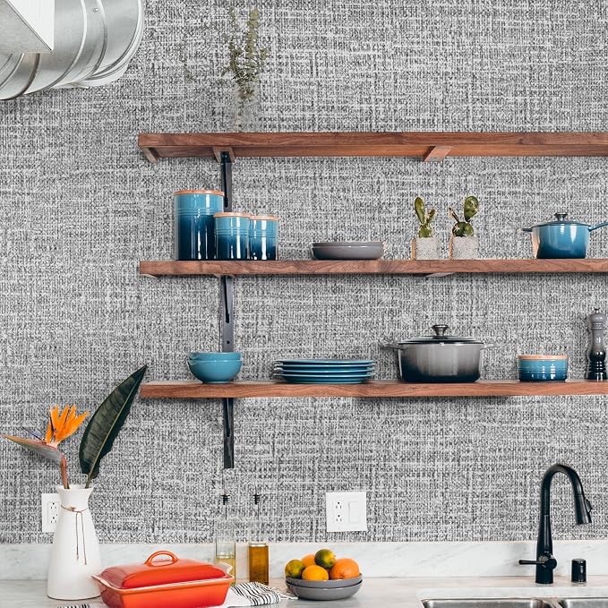 WADILE Grasscloth Peel and Stick Wallpaper 23.6in x 118in, Textured Contact Paper for Cabinets, Faux Linen Wall Paper Pull and Stick, Fabric Vinyl Wallpaper Self Adhesive Dark Gray | Textured contact paper, Faux linen, Vinyl material, Cabinets, Self ad... - Image 6