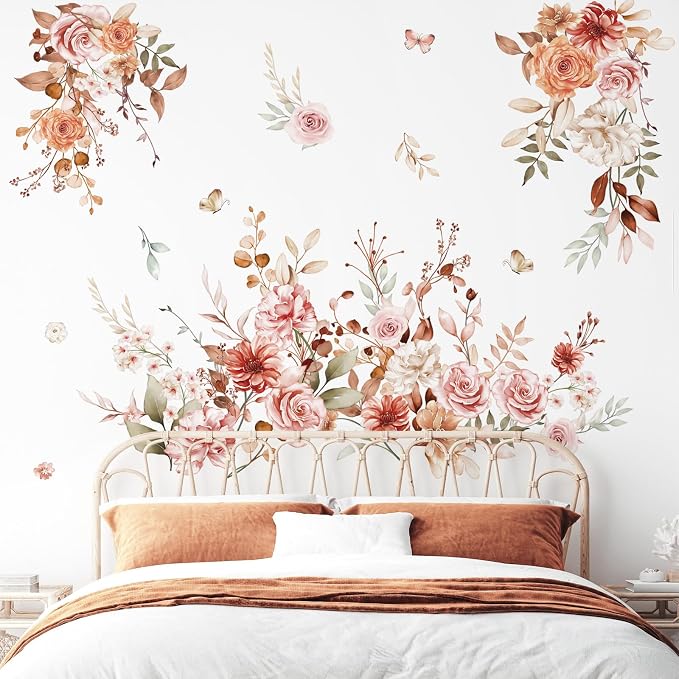 wondever Hanging Flower Vine Wall Decals Boho Floral Leaves Wall Stickers | Peel and Stick, Removable, Wall Art Decals, Wall Decoration, Living Room Girls Bedroom, Office Sofa TV Home Wall Decor - Image 2