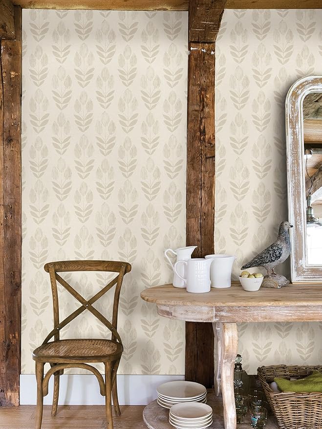 NuWallpaper Cream Folk Tulip Peel and Stick Wallpaper, Removable Wallpaper, 20.5 in x 18 ft - Image 3