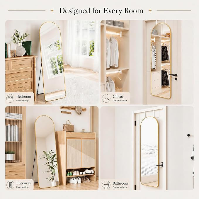 57x20" Full Length Mirror Floor Stand,Over the Door,Wall Mounted Gold - Image 3