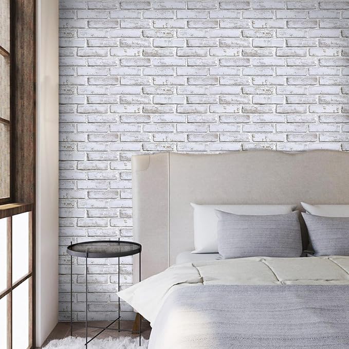 COMSTICKC 3D Faux Brick Wall Panels Peel and Stick, 12 Pcs 22.8" x 11.8" | Whitewash, Not Real Brick, Thin PVC 3D Fake Brick Decorative Tiles Wall Covering for Interior Easy DIY, Cover 22.48 sq ft - Image 7