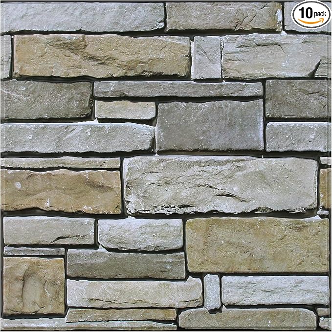3D Faux Stone Wall Panels Peel and Stick, Designed for Quick DIY | Green with Gray, 10 Pcs 11.8" x 11.8", Stone-Look, PVC Fake Stone Wall Covering Tiles for Wall Renovation, Cover 9.7 sq ft by SMOOSTIKCDECOR