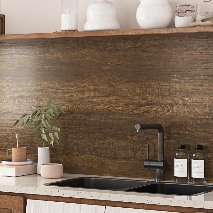 WESTICK Glossy Wood Contact Paper for Countertops Vintage Brown Wood Peel and Stick Wallpaper Waterproof Countertop Contact Paper for Kitchen Table Top Desk Cabinets 15.8" x 196" - Image 5