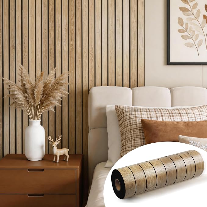 Wood Grain 15.8"W x 118"L Peel and Stick Wall Panels, 3D Soundproof (Oak) | Weatherproof Wall Panels, Thick PVC Self-Adhesive Wood Panels for Cabinets, Bedroom, Living Room, Kitchen Island Renovation by Labeumela
